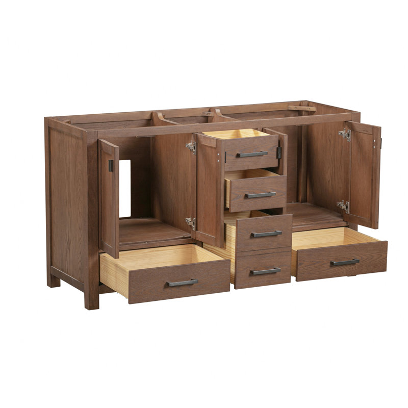 Modero 60" Double Bathroom Vanity with Top, Cala White, Black, Mocha Oak