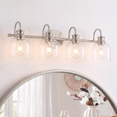 Éclairage pour meuble-lavabo de salle de bain, luminaire pour salle de bain 4 lumières avec abat-jour en verre transparent, luminaire de salle de bain sur miroir, luminaire de salle de bain contemporain