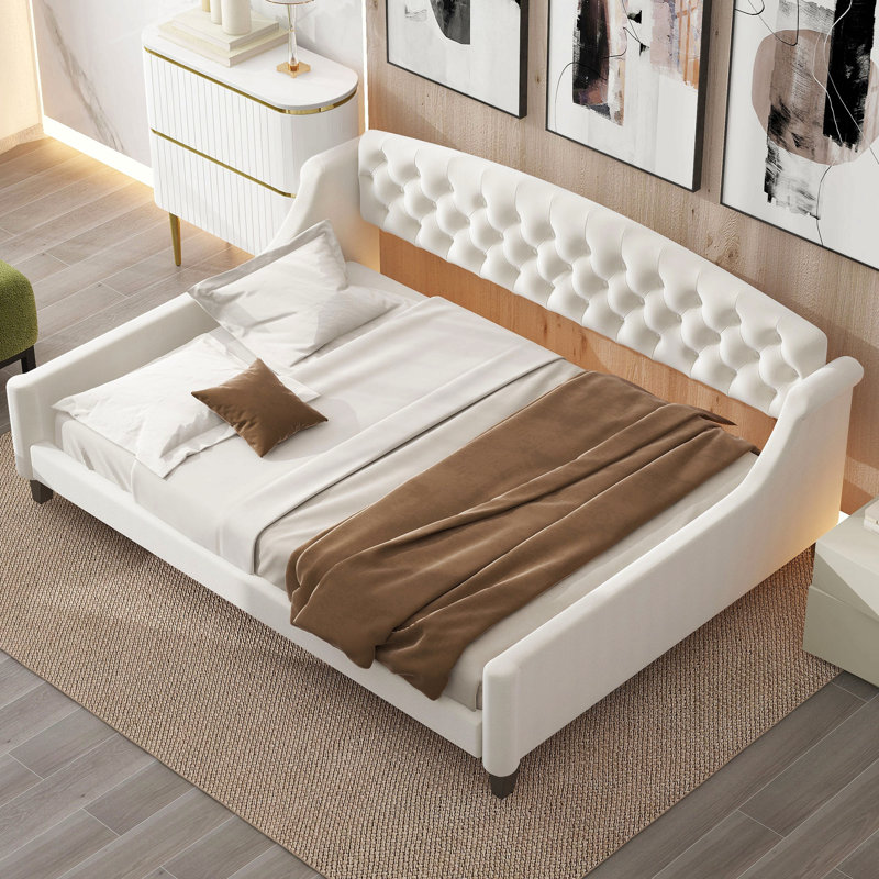 Lit de jour capitonné Modern Luxury, Beige, Lit double