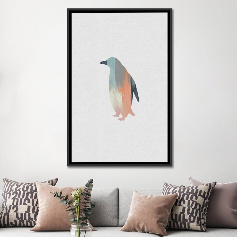 «Pastel Penguin», reproduction d'impression sur toile, H 26 po x l 18 po x P 1,5 po, Toile avec cadre noir, Pas de tapis