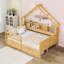 Lit double en bois avec rangement et garde-corps, lumières DEL-1453970302