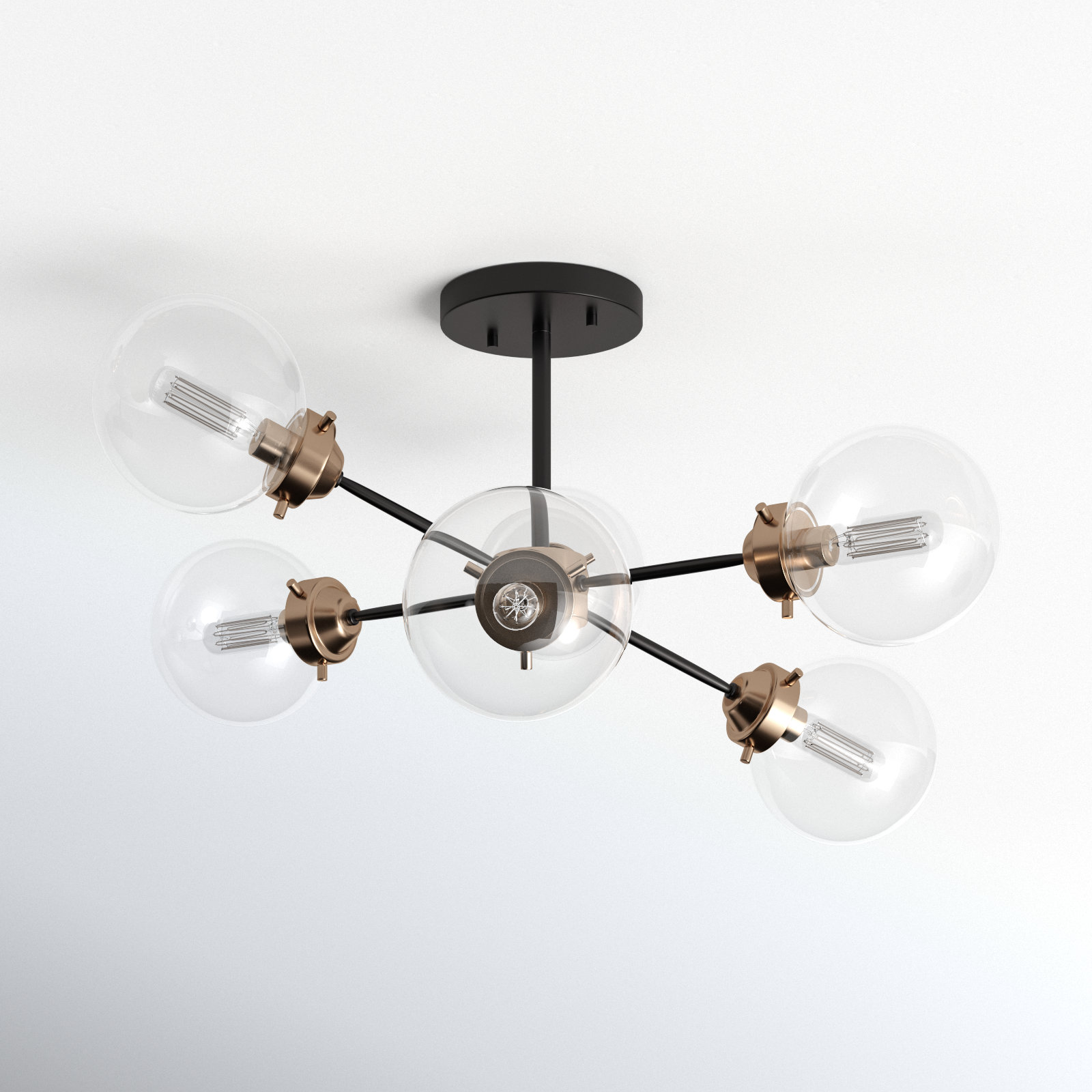 Blevins Glass Semi Flush Mount, 12.25" H x 25" W x 25" D, Muted Brass
