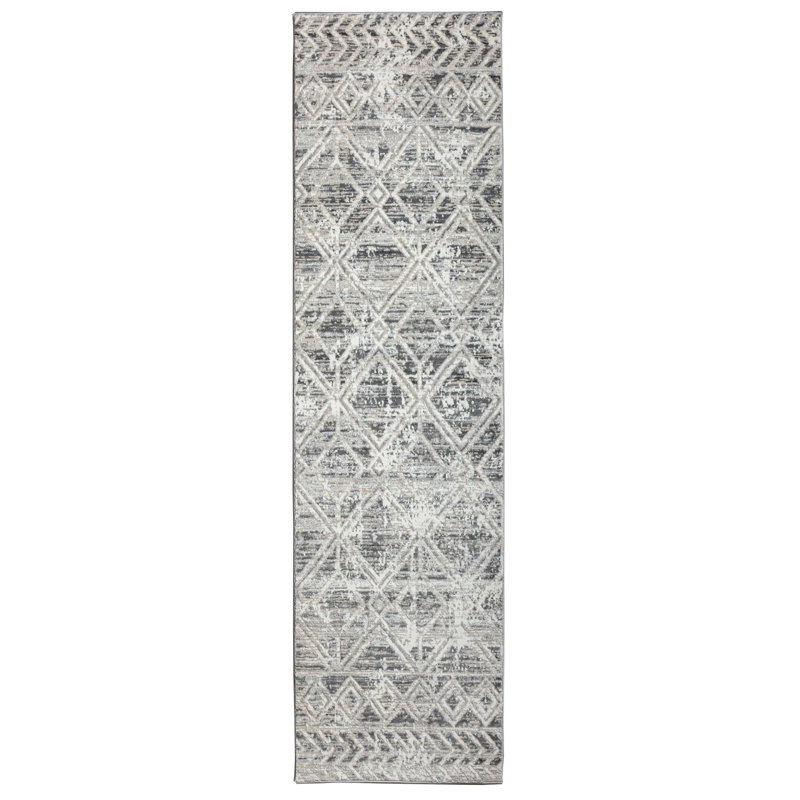 Kainaan 1243 Transitional Geometric Grey Area Rug, Runner 2'2" x 7'7", Gray