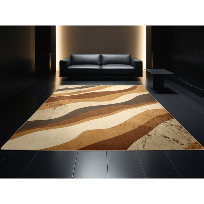 Tapis brun rustique moderne lavable à la machine Ottoline , 2 x 3