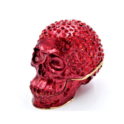 All Jeweled Skull Trinket Box Red. Hand Set Austrian Crystals