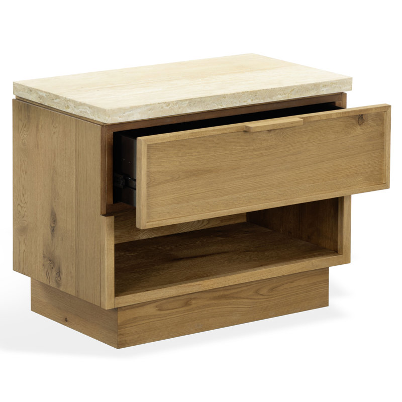 Table de chevet 1 tiroir Kodi, Brown Oak / Travertine