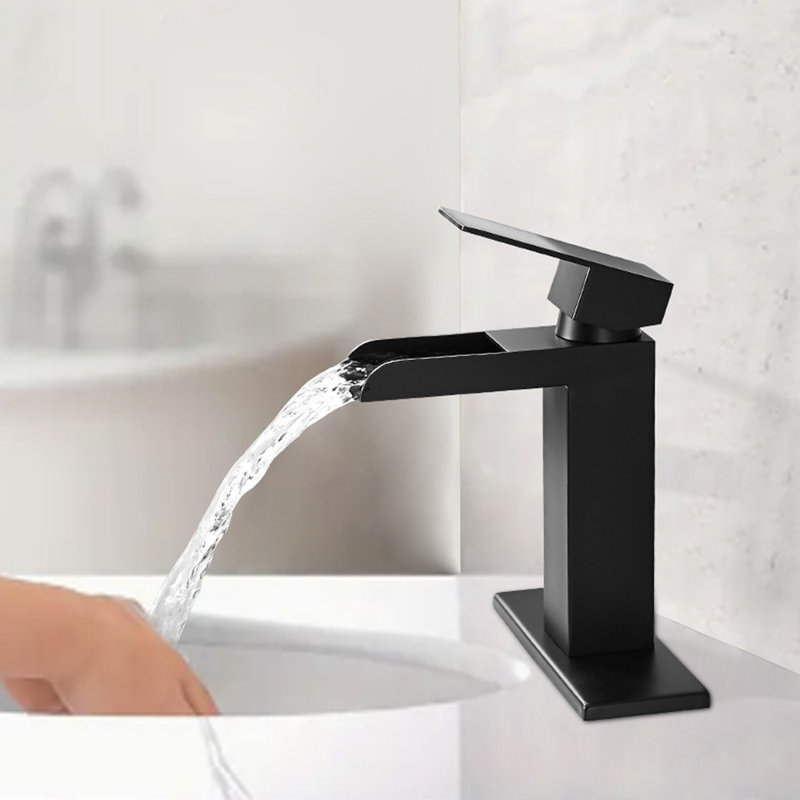 Bathroom Sink Faucet with Pop-up Darin and Deck Plate, Matte Black