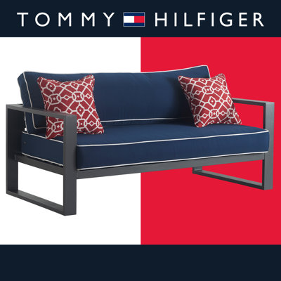 Tommy Hilfiger Monterey Outdoor Easy Assembly Metal Frame Sofa, Navy Blue & Dark Gray by Tommy Hilfiger