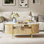 Table basse ovale de 48 pouces avec rangement, table basse de luxe moderne avec tiroir et plateau en faux marbre, table centrale cannelée avec profil courbé pour le salon - Chêne naturel
