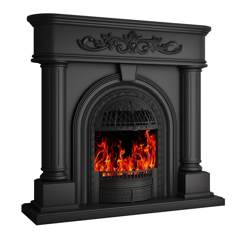 50” W Roman Column Fireplace Mantel – Solid Wood Classic Mantel For Living Room Or Bedroom, Black