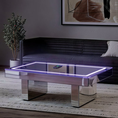 Amla Glass Modern Smart Coffee Table With LED Lighting, Wireless Charging & Bluetooth Speakers