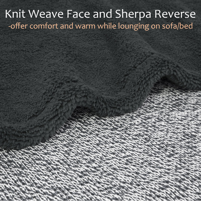 Dark Gray Reversible Sherpa Fleece Throw Blanket 60" x 50"