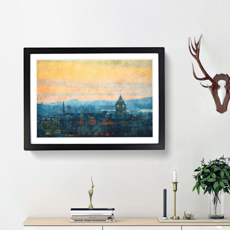 Edinburgh Skyline in Scotland - Picture Frame Graphic Art Print on MDF, 33cm H x 45cm W x 2cm D, Black Framed