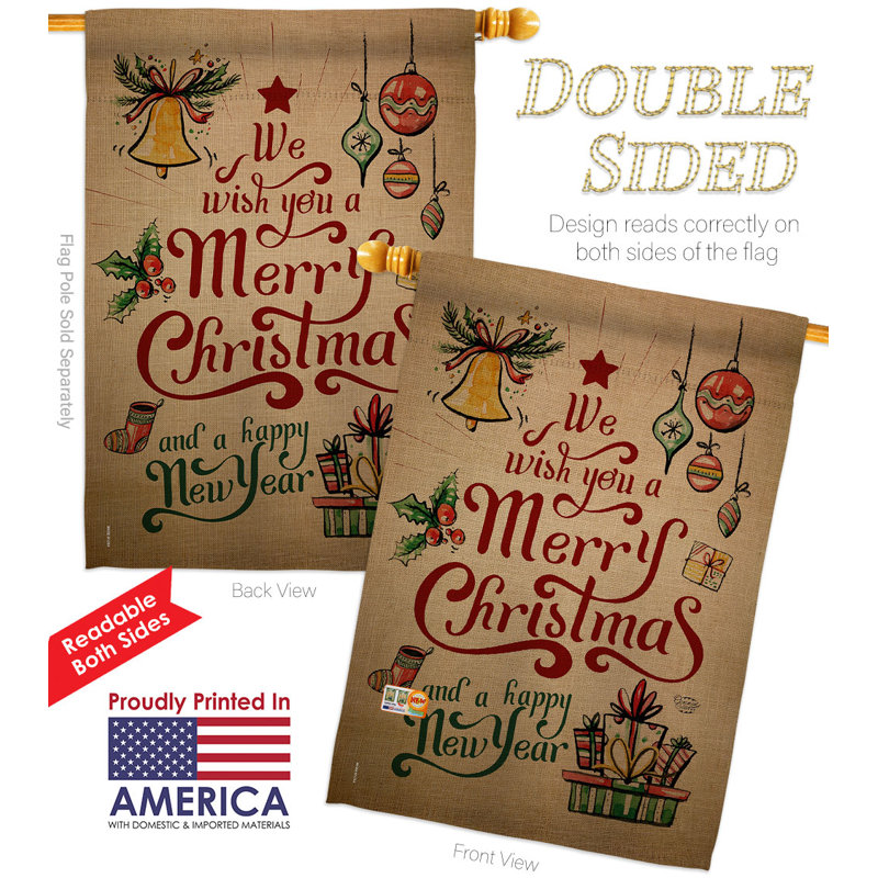 Drapeau de maison 40 x 28 po Merry Christmas and Happy New Year