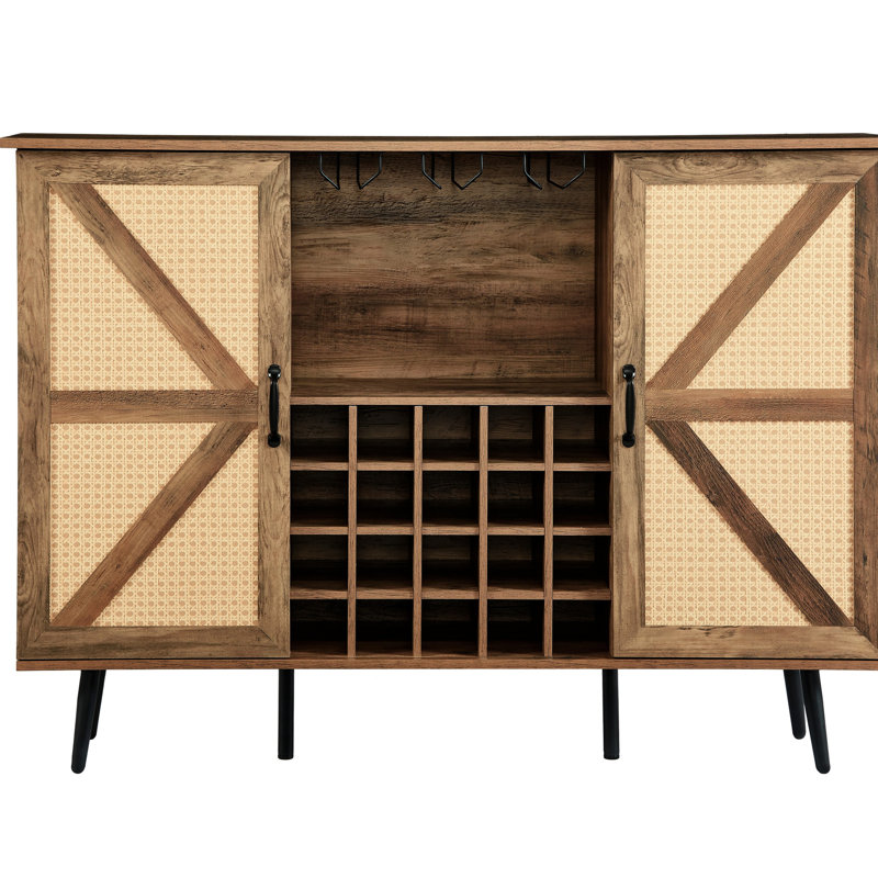 Oak Wine Cabinet With Extra Large Interior Space And Glass Holder 3d Printed Look Adjustable Rack