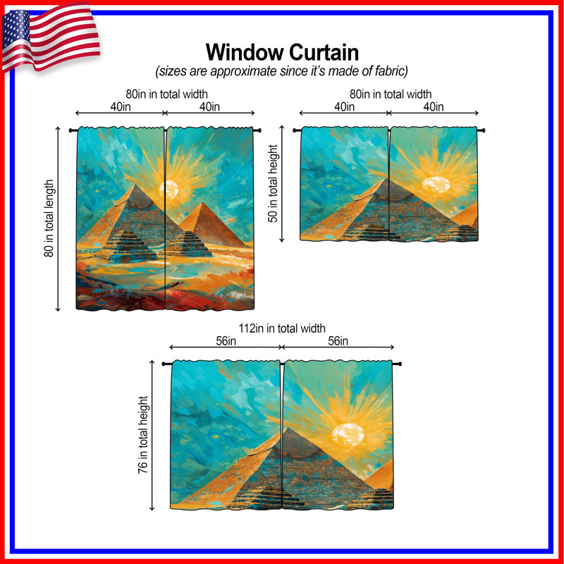 Pyramides égyptiennes peignant des rideaux de fenêtre et des rideaux obscurcissant - 2 panneaux, 40in x 82in - 2 panels