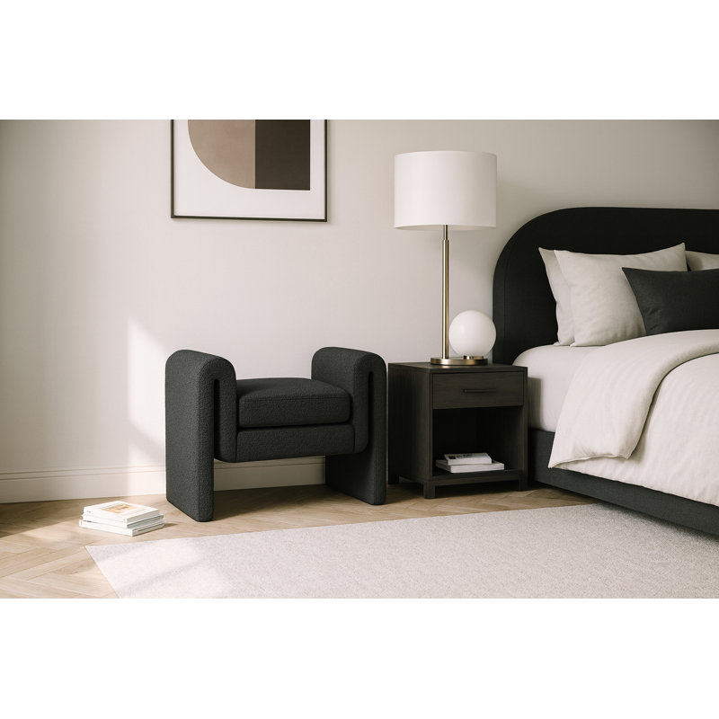 Banc rembourré Hobel, Tissu bouclé noir
