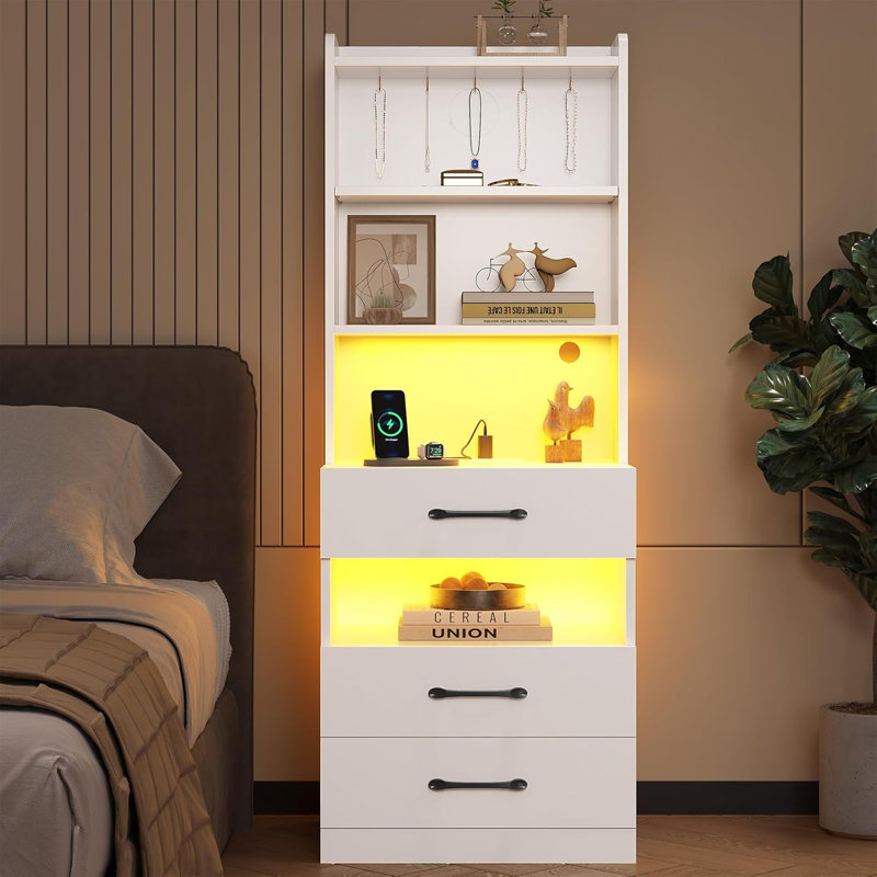 Nightstands Set of 2, Modern Bedside Tables with Storage Drawer & Open Shelf, End Side Table for Bedroom, Living Room, Small Spaces