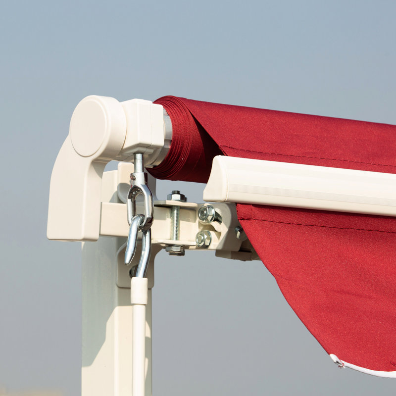 Patio Sun Shade Awning - 12' X 10', , Wine Red Canopy 10' Deck Shelter With Fabric And Aluminum Frame
