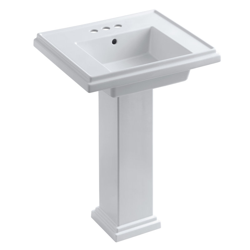 Tresham Fireclay Pedestal Bathroom Sink, Ice Gray, 4" Centers, 34.625" H x 19.5" W x 24" L