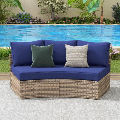 Leiny Patio Conversation Set, 3 Piece Half-moon Sectional Round Patio Furniture Set, Wicker Sofa Set, For Backyard Patio Garden