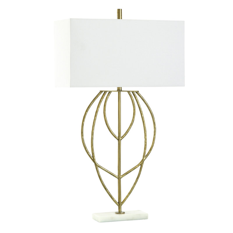 Lampe de table Pellen Nellman - Finition dorée sur corps en métal avec base en marbre blanc - Abat-jour rigide