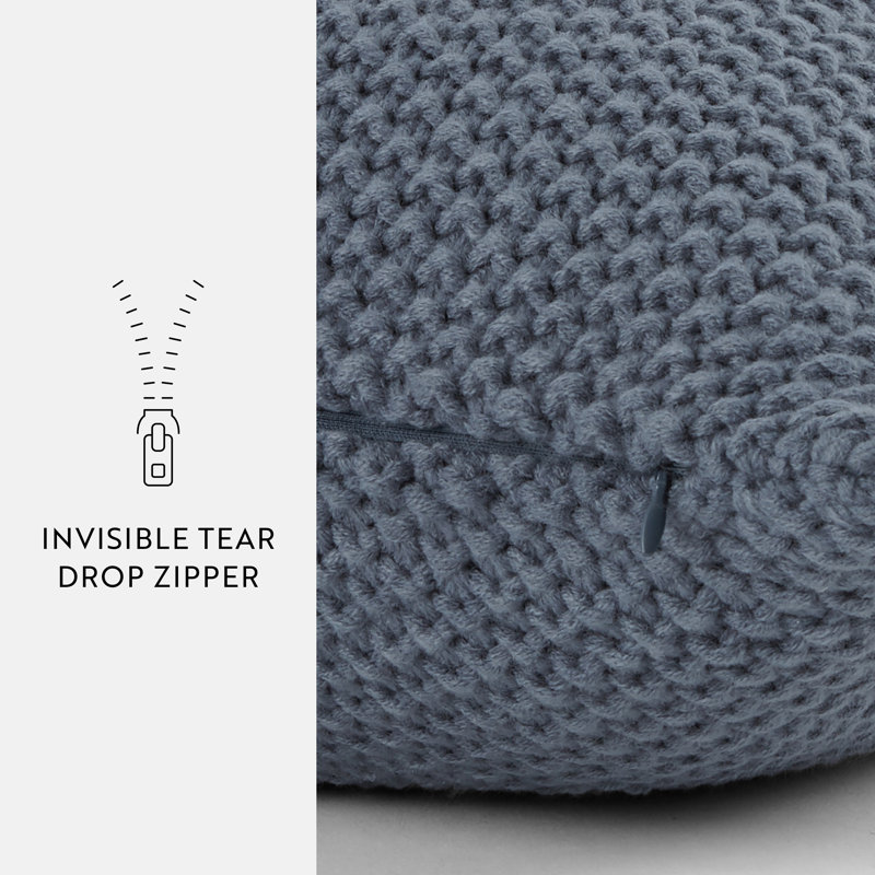 Blue Cotton Knit Square Throw Pillow