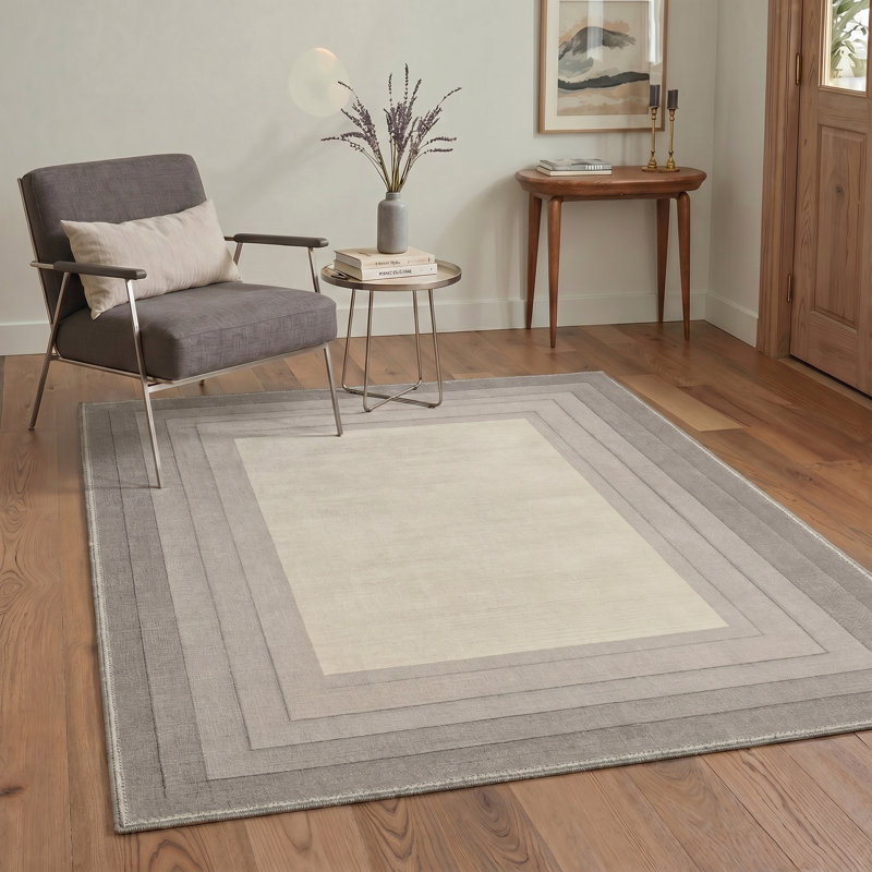 Novus Modern Machine Washable Grey / Beige Indoor Area Rug with Non-Slip Backing, Rectangle 6' x 9'