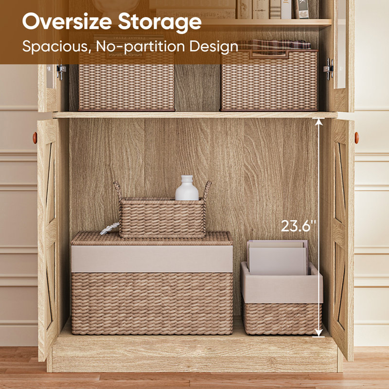 Roxandra Storage Bookcase & Glass Doors and Four Layers of Adjustable Shelving & 3 Drawers, Brown