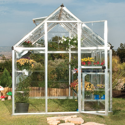 Palram Canopia Harmony 6 x 4 ft. DIY Greenhouse Kit, Silver Frame Clear Panel Polycarbonate Greenhouse with Roof Vent, Walk-in Green House for Outside Garden Backyard