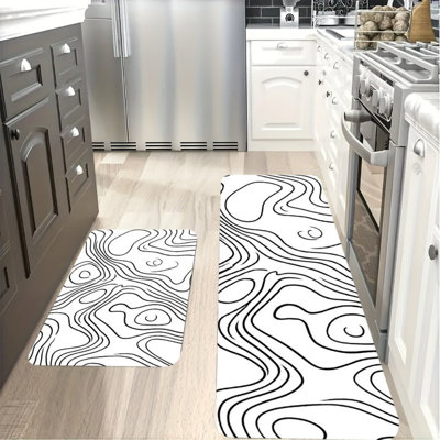 Abstract Line Art Kitchen Mats for Kitchen Living Room, 2 PC, Black White