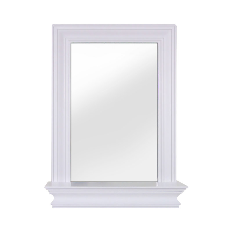 Removable Decorative Accent Wall Mirror with Shelf and Shaker-Style Frame for Bathroom or Entryway