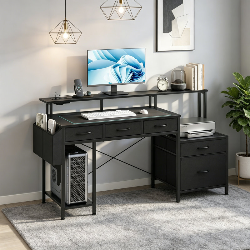 Metal Base Computer Desk, Black