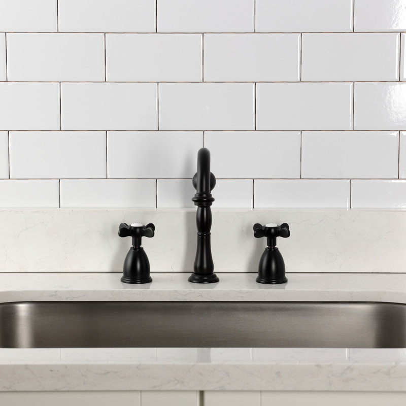 Kingston Brass Essex Double-Handle 3-Hole Widespread Kitchen Faucet, Matte Black