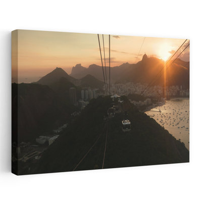«Rio Sunset Cable Car Dramatic Vibrant Abstract City Landscape», reproduction d'art mural