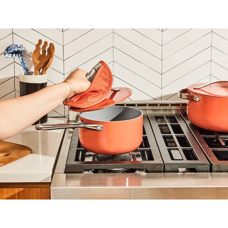 Caraway Nonstick Ceramic Saucepan, Perracotta, 3 quarts