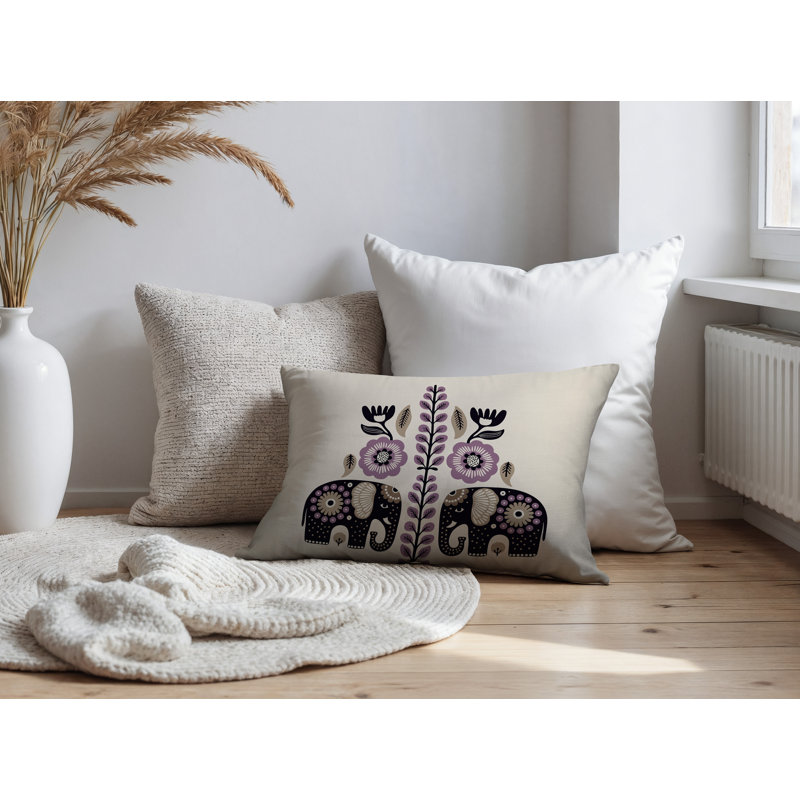 Coussin lombaire réversible intérieur / extérieur Jadi Elephant, Rectangulaire H 14 po x l 20 po, Mauve