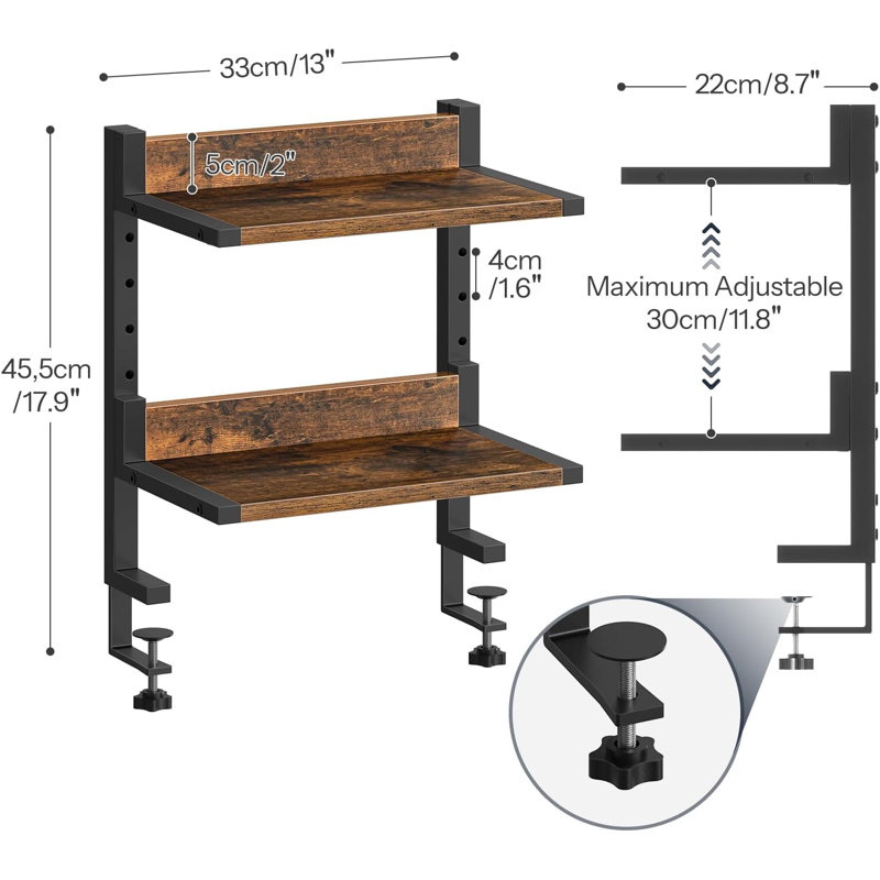 Organiseur de bureau à 2 niveaux, tablette de bureau gain de place avec tablettes ajustables, pour le bureau, le bureau et les accessoires de divertissement