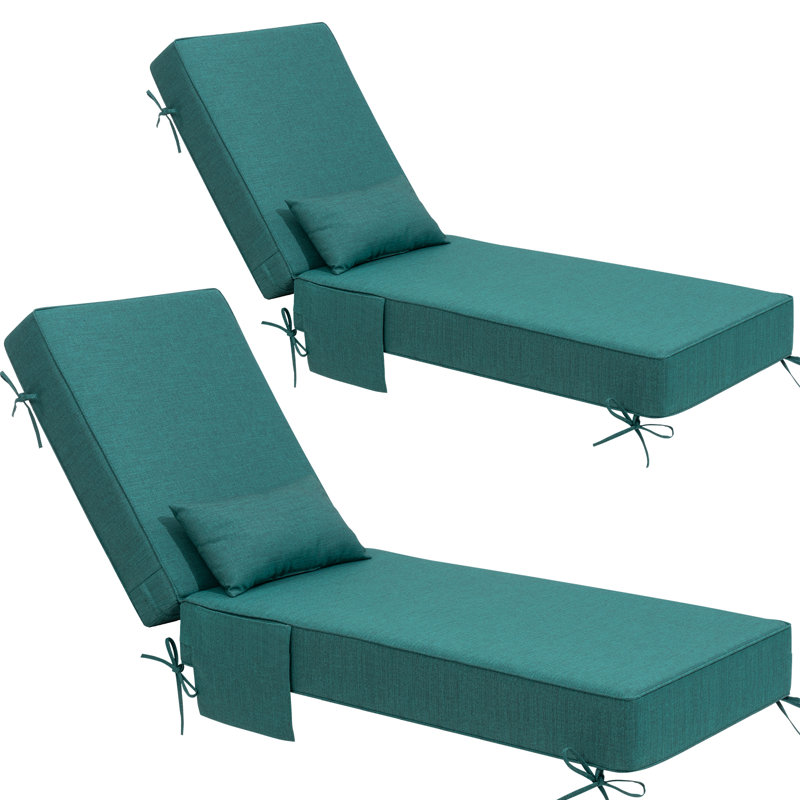 26.5'' W x 80'' D x 6'' H Outdoor Chaise Lounge Seat / Back Cushion with Pillow and Pocket, 2, Malachite Green