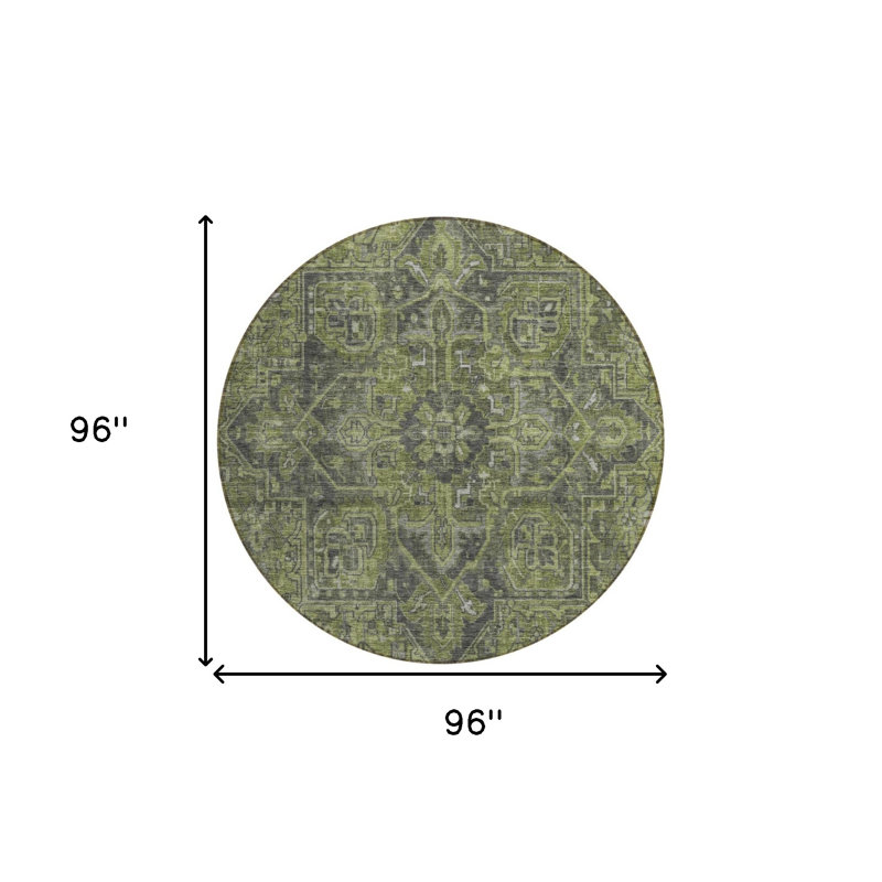 Tapis d'intérieur rond rond 8 po vert et gris rond lavable et antidérapant