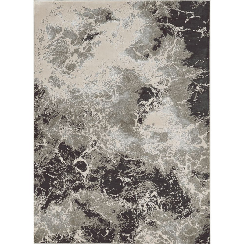 Tapis abstrait argenté et noir 3 pi x 5 pi