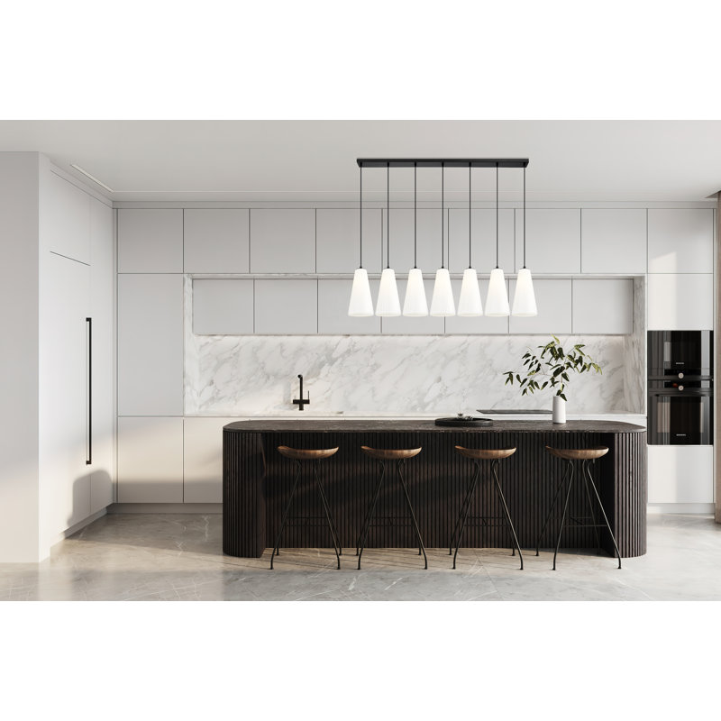 Matte Black 54'' Linear Chandelier with Frosted Glass Shades