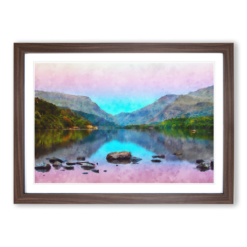 Padarn Lake in Snowdonia Wales - Picture Frame Painting on MDF, Walnut Framed, 36cm H x 48cm W x 2cm D