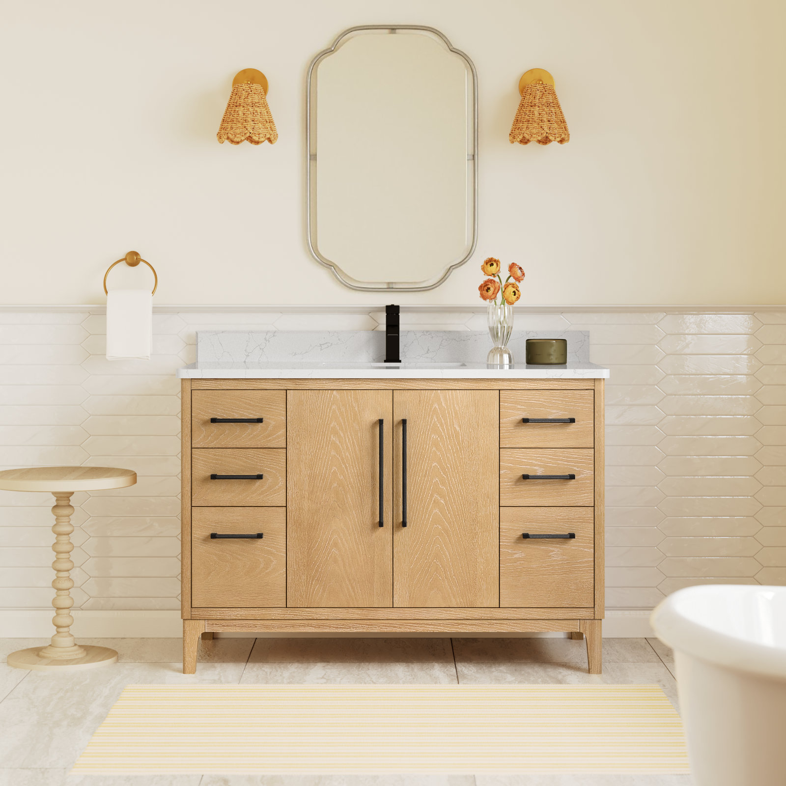 Langosta 48 Free Standing Single Bathroom Vanity with Top, Washed Ash Gray