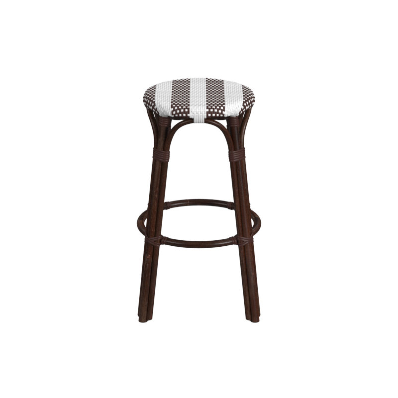 Tobias Rattan Bar Stool & Counter Stool, Bar Stool (30" Seat Height), White/Brown Stripe/Dark Brown Rattan Frame