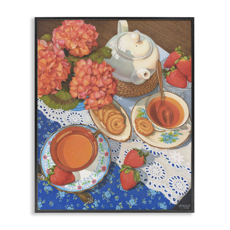 «Country Tea Time Art» par Mardell Schuster, Giclée encadrée noir minuit, H 20 po x l 16 po