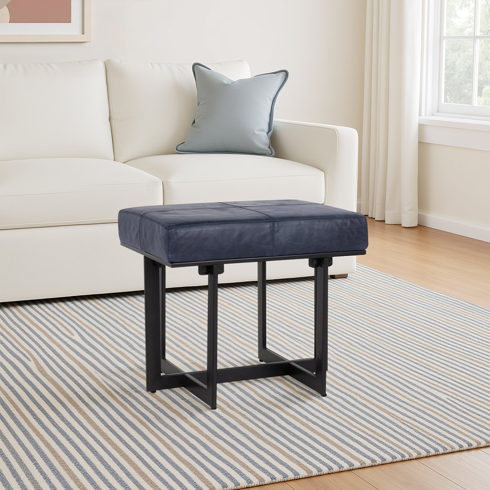 Calvin Leather Accent Stool, Blue