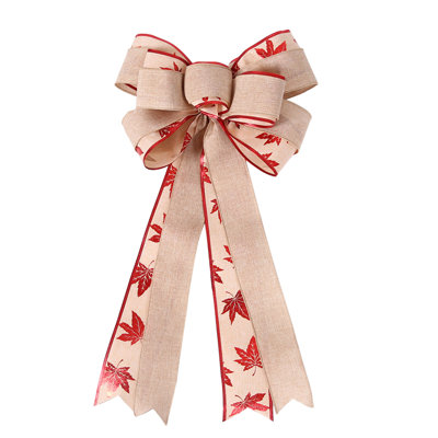 Large Christmas Bow Thanksgiving Decoration Double Layer Linen Bow Christmas Tree Ornament Snowflake and Maple Leaf Bow