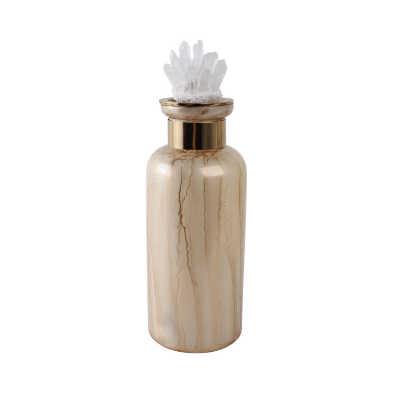 Sagebrook Home 15" Frances Small Quartz Crystal Cluster Glass Bottle, 15" H x 5" W x 5" D