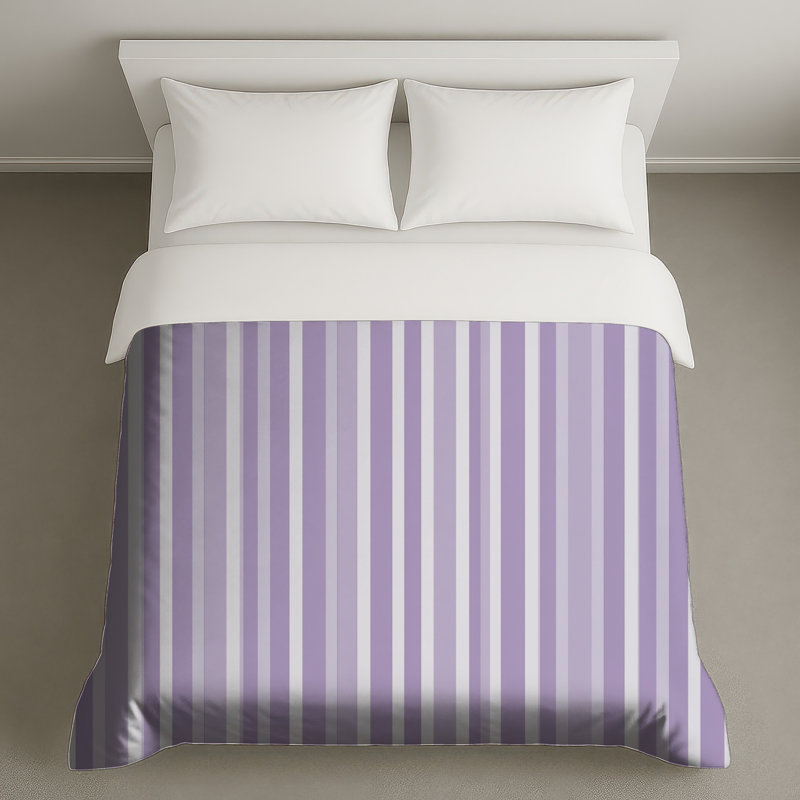 Housse de couette à rayures moderne, Très grand lit, Rayé mauve / blanc